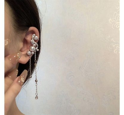 Pearl Ear Cuff Rhinestone Faux Fringe