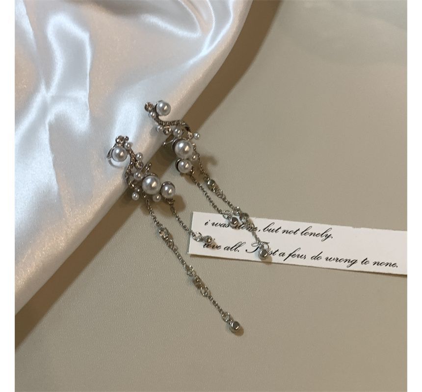 Pearl Ear Cuff Rhinestone Faux Fringe