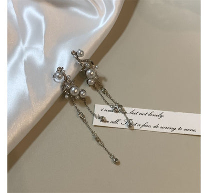 Pearl Ear Cuff Rhinestone Faux Fringe