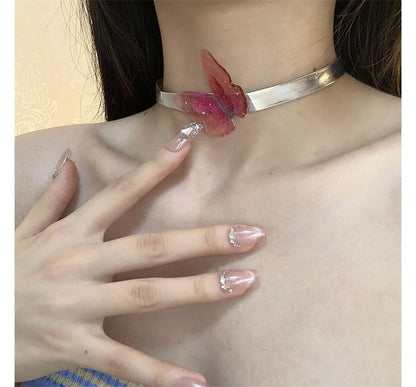 Choker Faux Leather Butterfly
