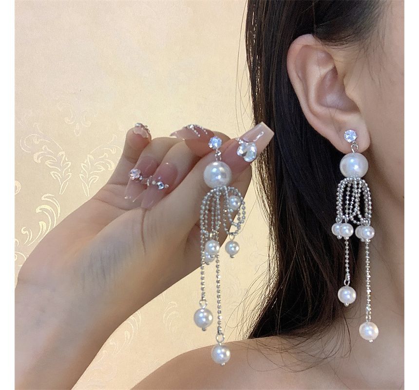 Drop Fringe Pearl Faux Earring
