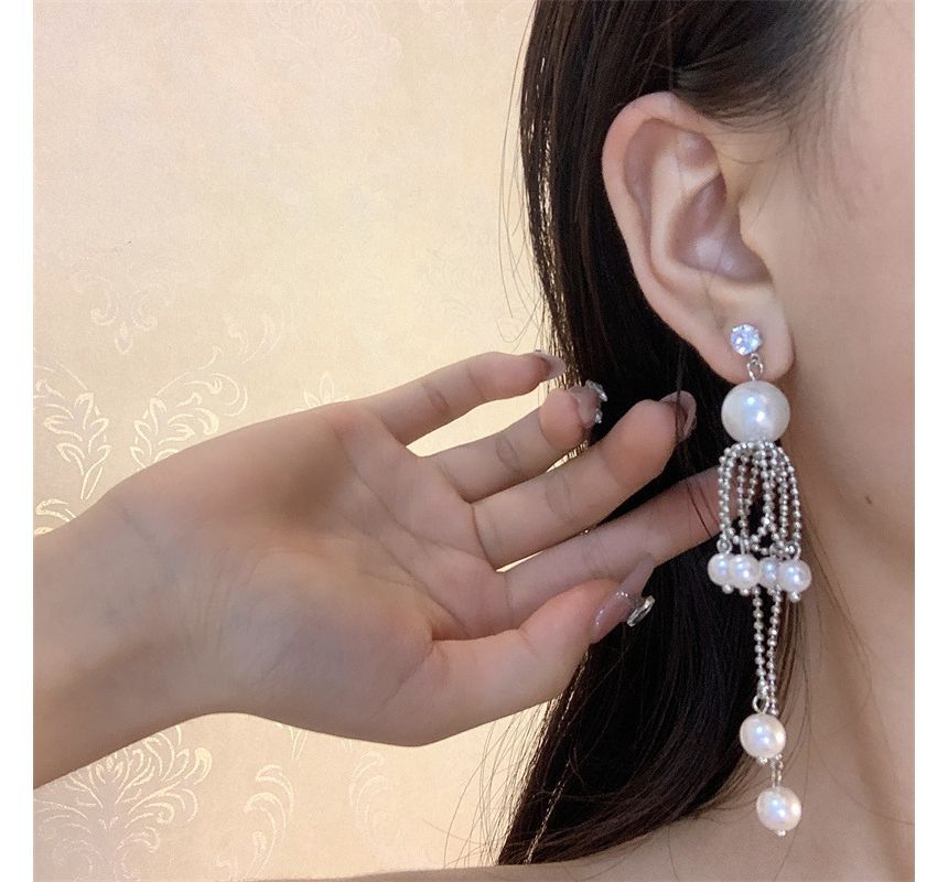 Drop Fringe Pearl Faux Earring