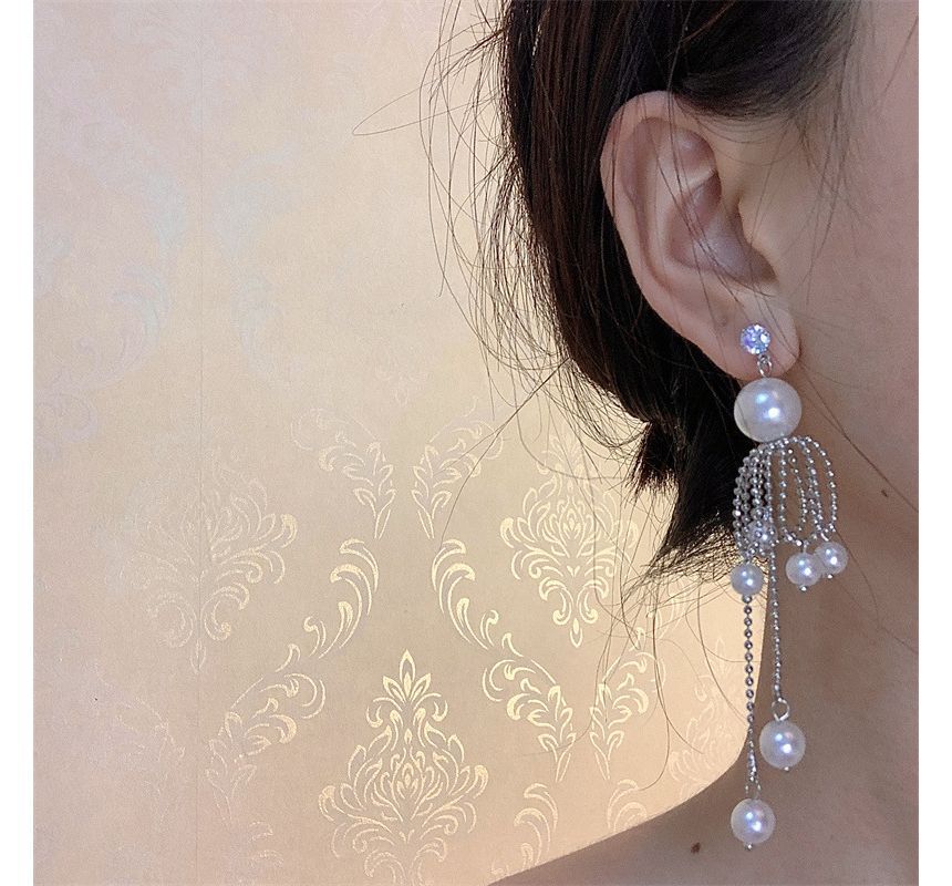 Drop Fringe Pearl Faux Earring