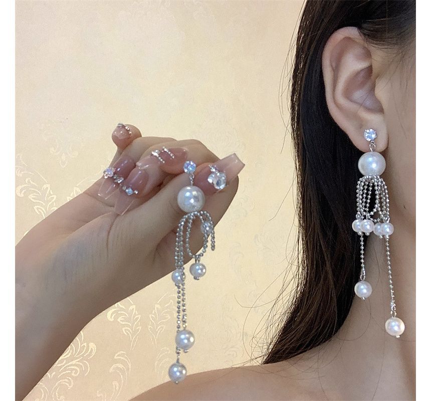 Drop Fringe Pearl Faux Earring