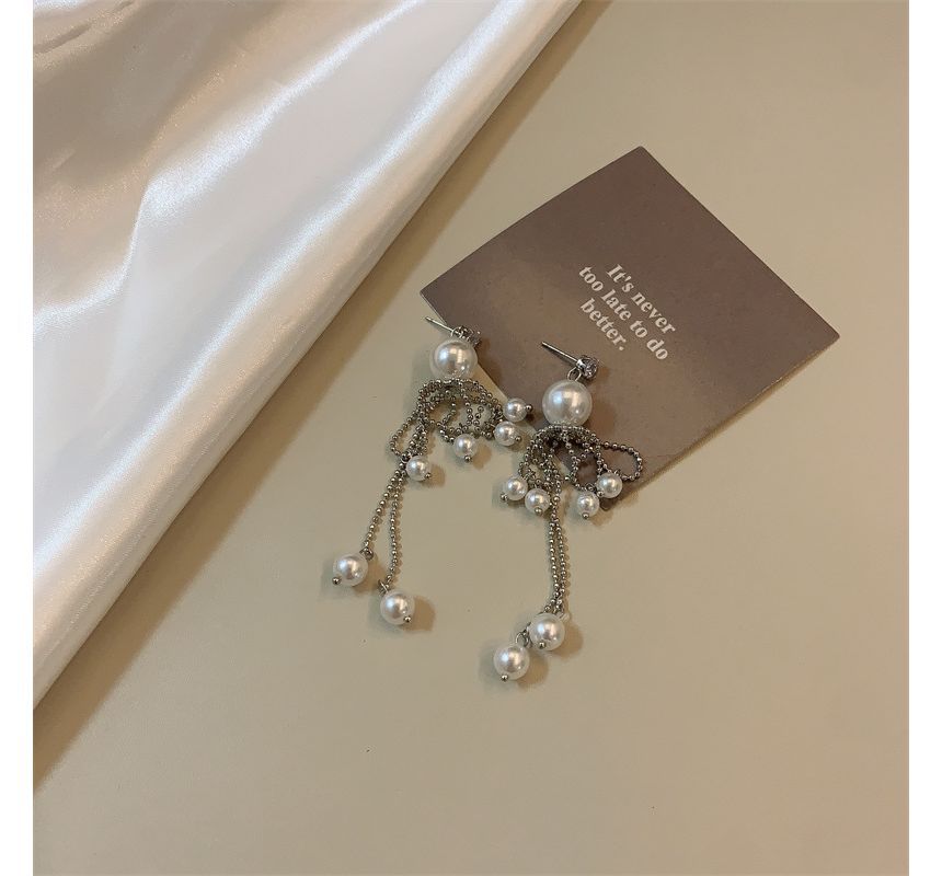 Drop Fringe Pearl Faux Earring