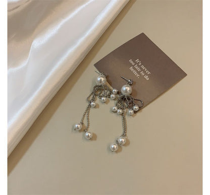 Drop Fringe Pearl Faux Earring