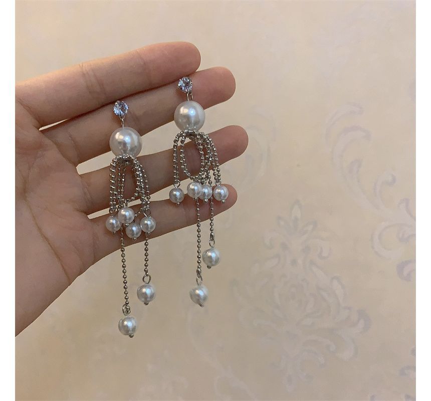 Drop Fringe Pearl Faux Earring