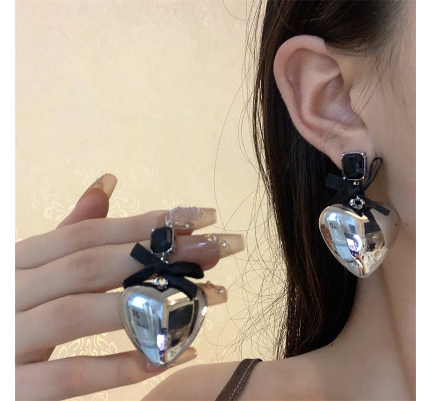 Rhinestone Bow Earring Drop Heart