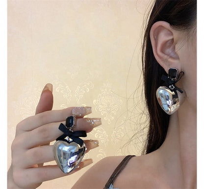 Rhinestone Bow Earring Drop Heart