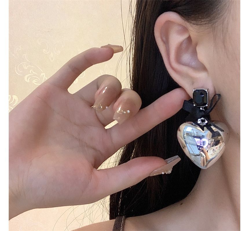 Rhinestone Bow Earring Drop Heart