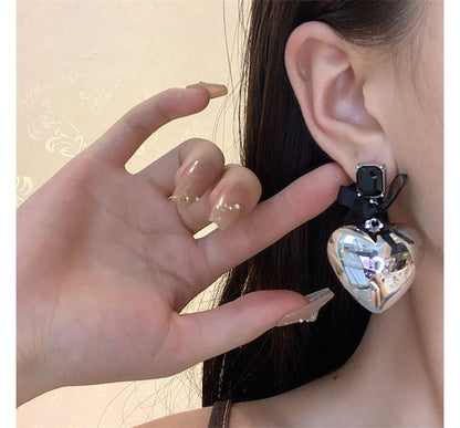 Rhinestone Bow Earring Drop Heart