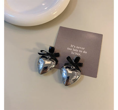 Rhinestone Bow Earring Drop Heart