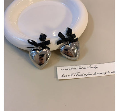 Rhinestone Bow Earring Drop Heart