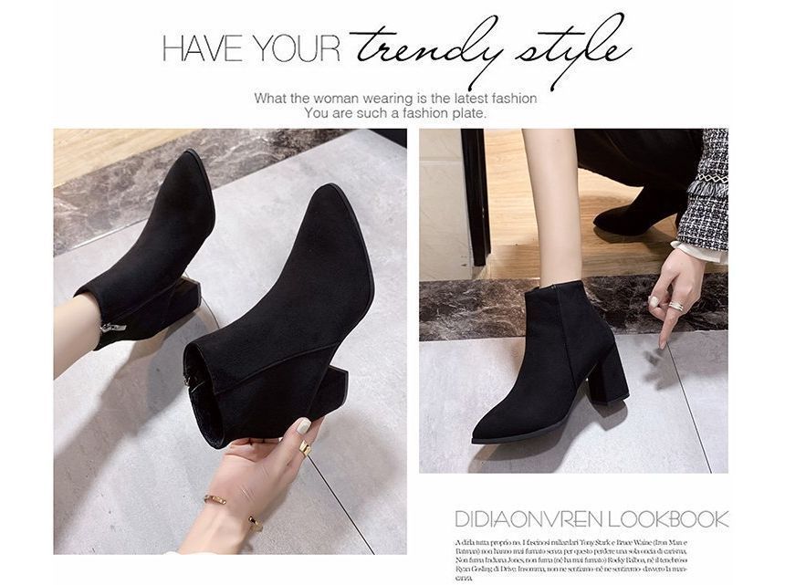 Boots Chunky Pointed Ankle Heel