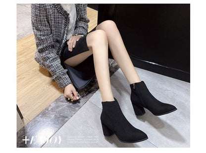 Boots Chunky Pointed Ankle Heel