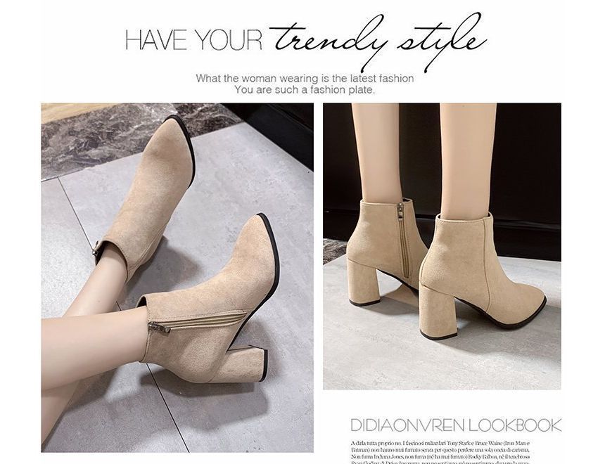 Boots Chunky Pointed Ankle Heel