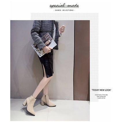 Boots Chunky Pointed Ankle Heel