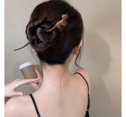 (Various Hair Stick Designs) Wooden Cat