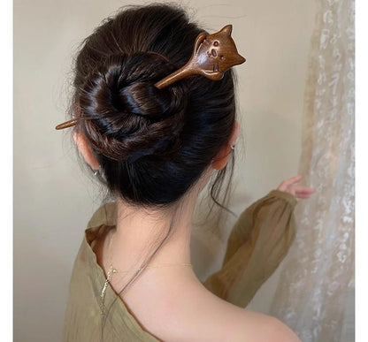(Various Hair Stick Designs) Wooden Cat