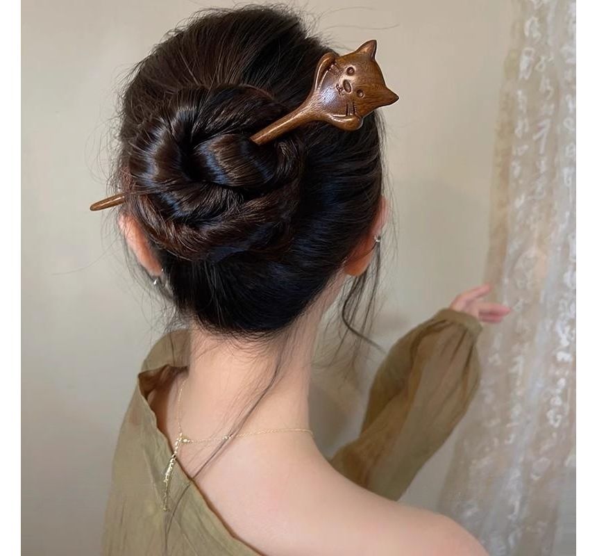 (Various Hair Stick Designs) Wooden Cat