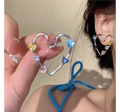 Heart Earring Rhinestone Stud Alloy