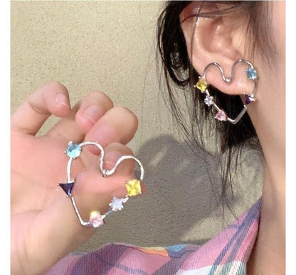 Heart Earring Rhinestone Stud Alloy