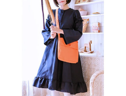 Plain Crossbody Buttoned Nylon Pouch