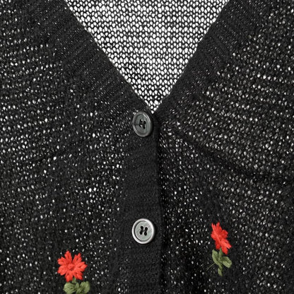 Neck Set: Embroidered Square Floral Top Crop Knit Tank Cardigan +
