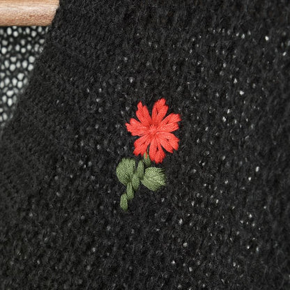 Neck Set: Embroidered Square Floral Top Crop Knit Tank Cardigan +