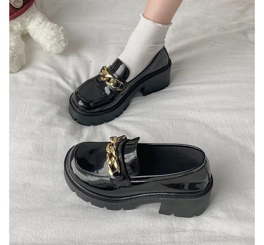 Chain Accent Platform Chunky Heel Loafers