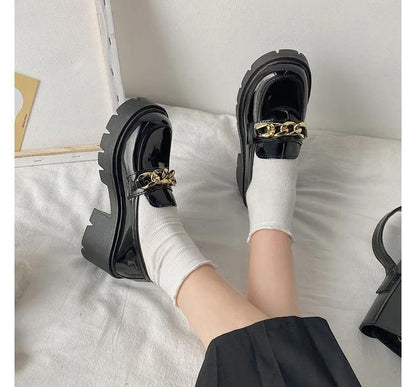 Chain Accent Platform Chunky Heel Loafers