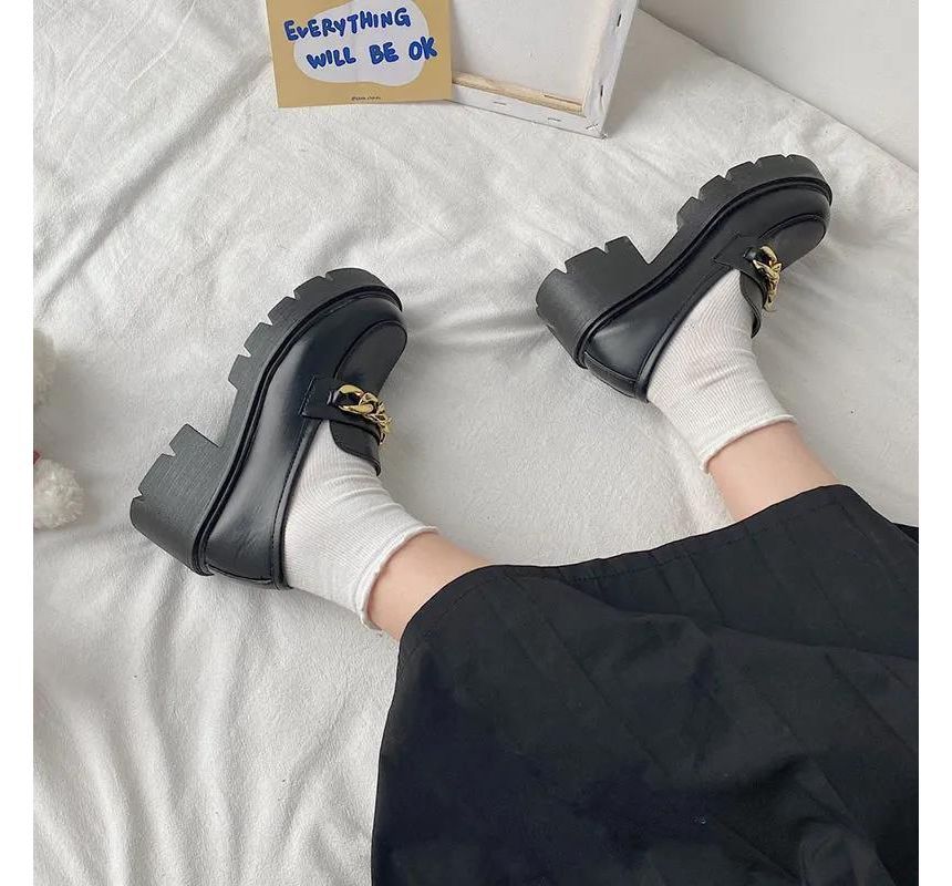 Chain Accent Platform Chunky Heel Loafers