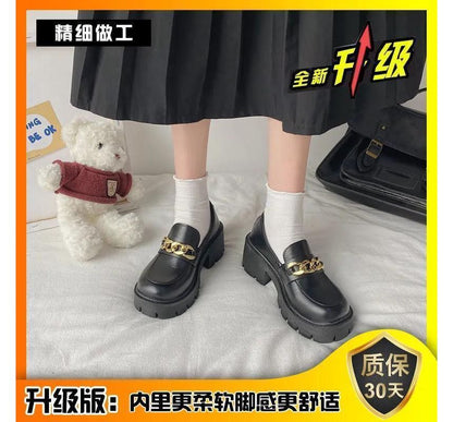 Chain Accent Platform Chunky Heel Loafers