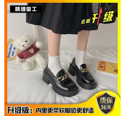 Chain Accent Platform Chunky Heel Loafers