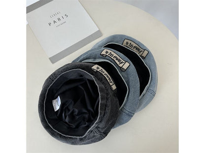 Hat Embroidered Denim Beret Lettering