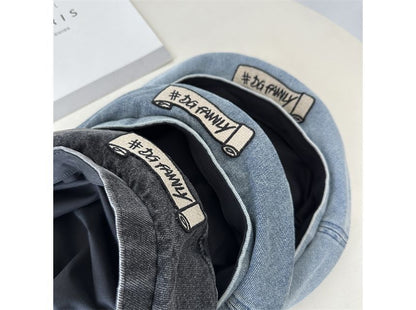 Hat Embroidered Denim Beret Lettering