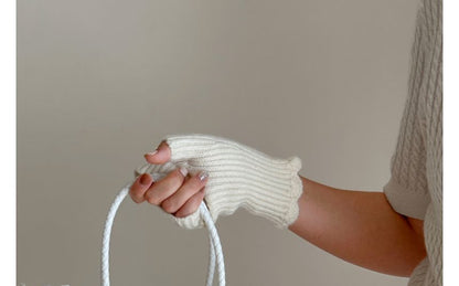 Applique Fingerless Knit Gloves Lettering