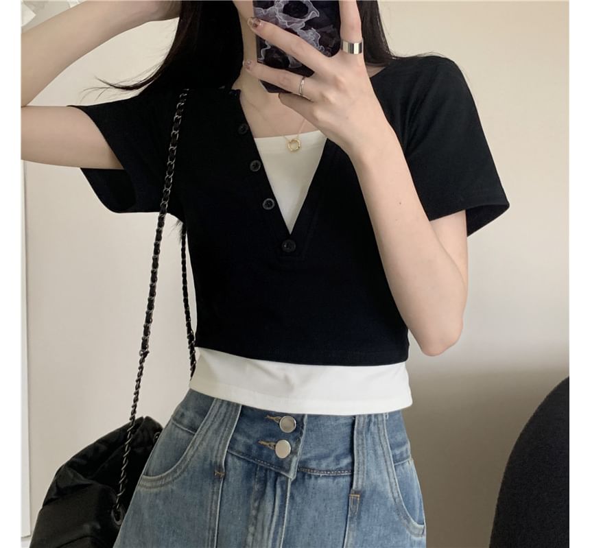 Top Short-Sleeve Halter Two-Piece Mock