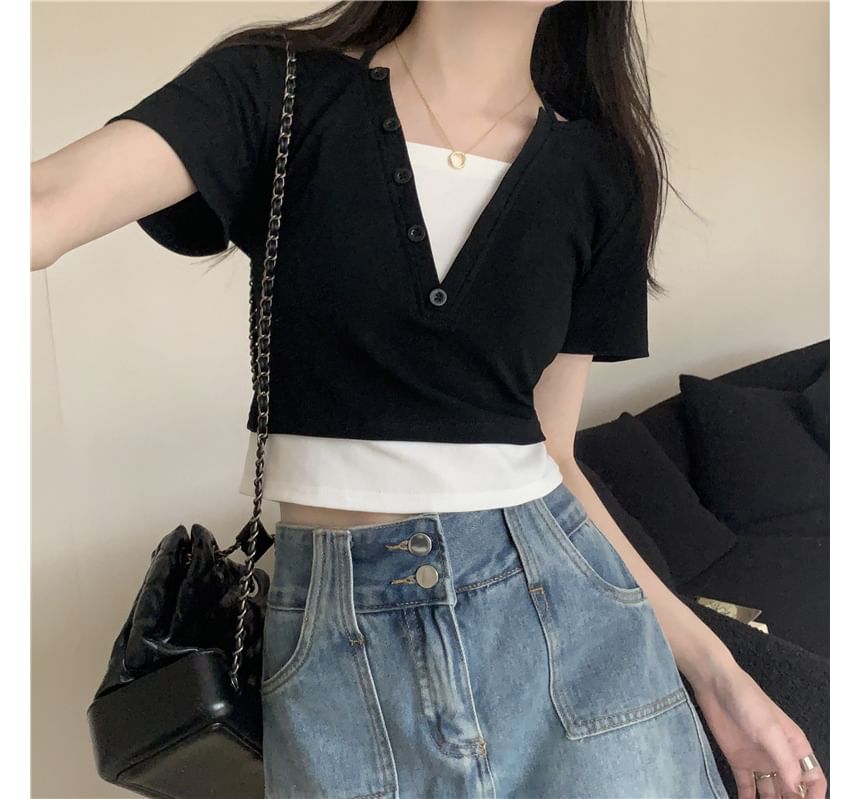 Top Short-Sleeve Halter Two-Piece Mock