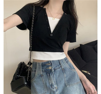 Top Short-Sleeve Halter Two-Piece Mock