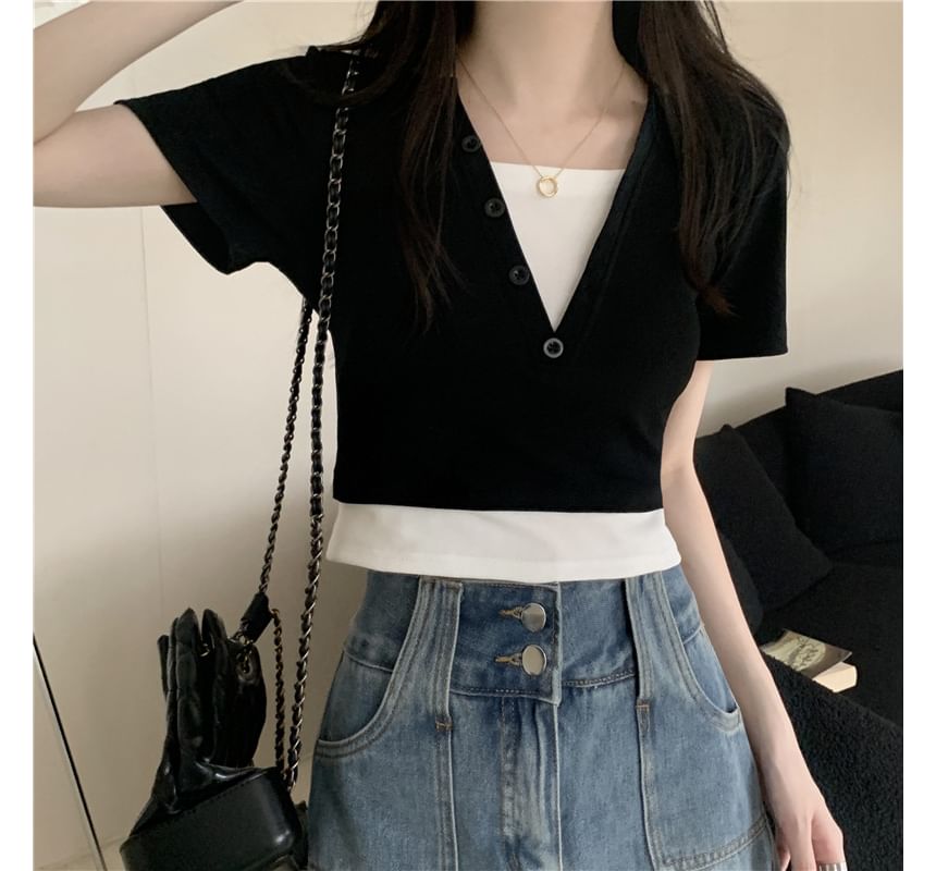 Top Short-Sleeve Halter Two-Piece Mock