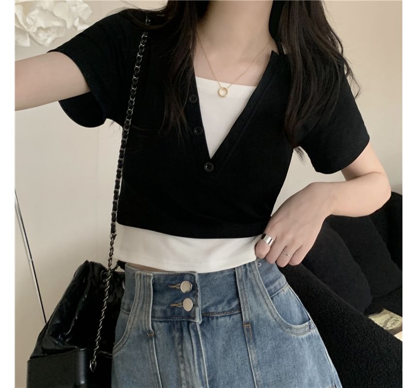Top Short-Sleeve Halter Two-Piece Mock