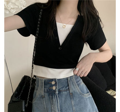 Top Short-Sleeve Halter Two-Piece Mock