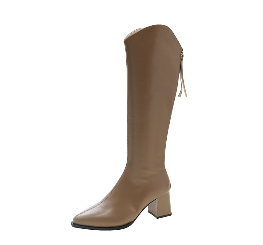 Chunky Boots Faux Heel Pointy Tall Leather