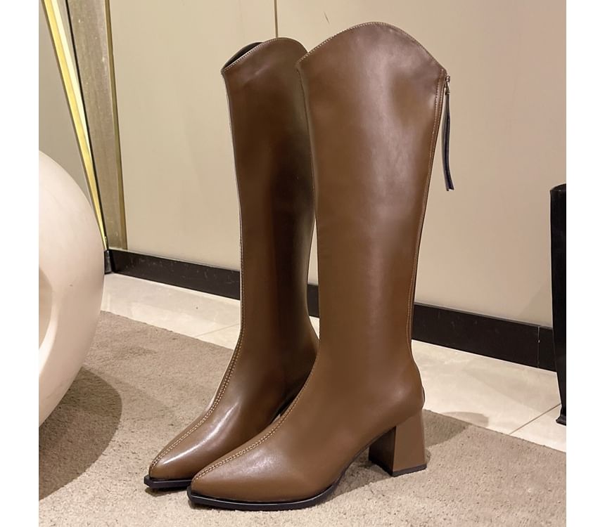 Chunky Boots Faux Heel Pointy Tall Leather