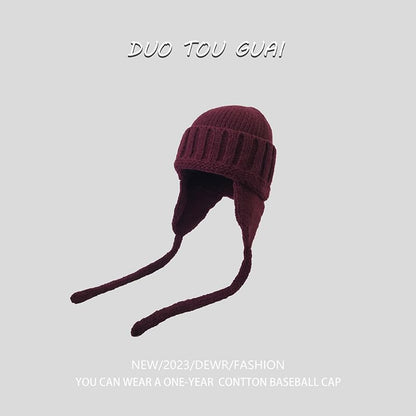 Plain with Beanie Ear Knit Flap