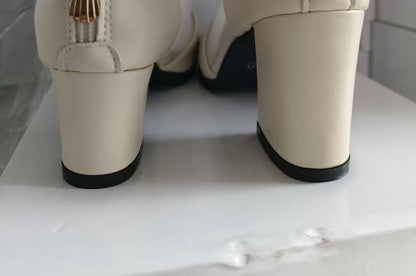 Pointed Trim Chunky Heel Panel Mesh Boots Lace Ankle
