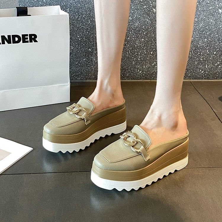 Platform Detail Mules Chain Loafer