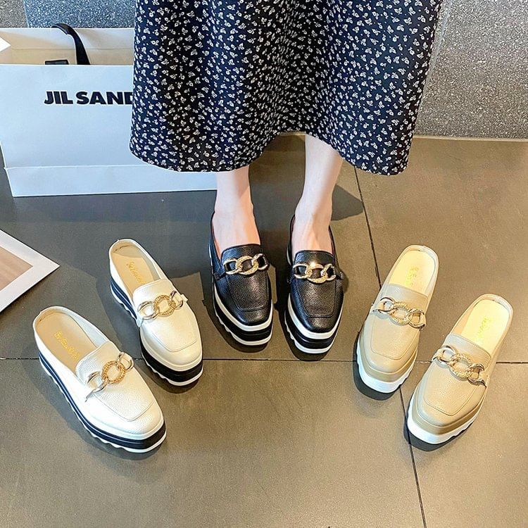 Platform Detail Mules Chain Loafer