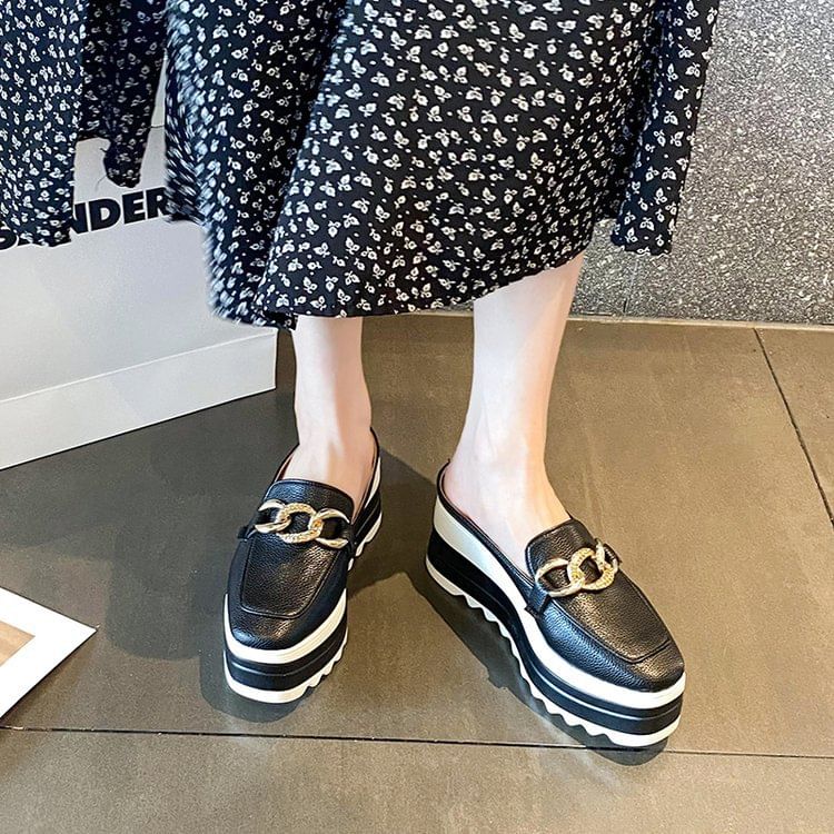 Platform Detail Mules Chain Loafer